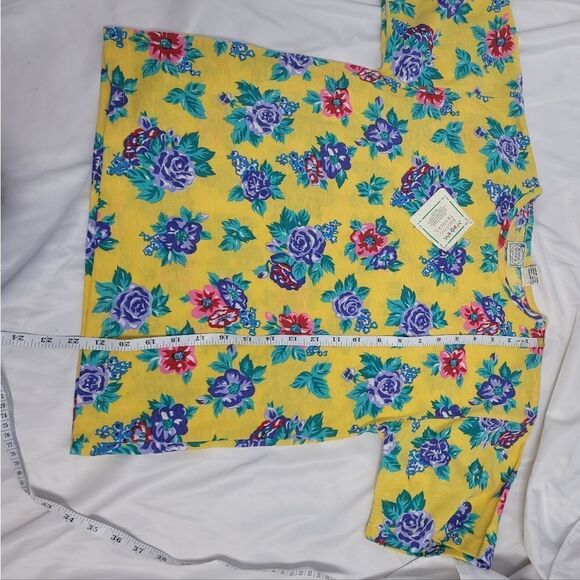 NEW VINTAGE 90s yellow bright bold floral short sleeve‎ t-shirt top M - Picture 10 of 10